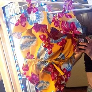 A beautiful pink and yellow floral bathing suit for 12 month old